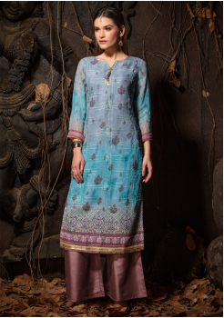 Blue Color Designer Georgette Straight Cut Kurti